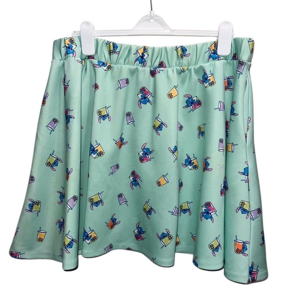 Disney Stitch Boba Teal Skater Skirt 2X Green Elastic Waist Lilo & Stitch Cute - Picture 2 of 8